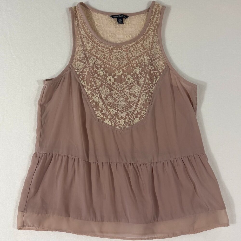 American Eagle Boho Lace Tank | Size S | Blush Pink Embellished Top